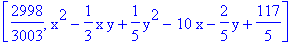 [2998/3003, x^2-1/3*x*y+1/5*y^2-10*x-2/5*y+117/5]